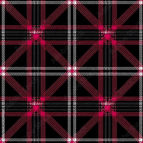 Seamless Red and White Geometric Plaid Pattern on Black Background