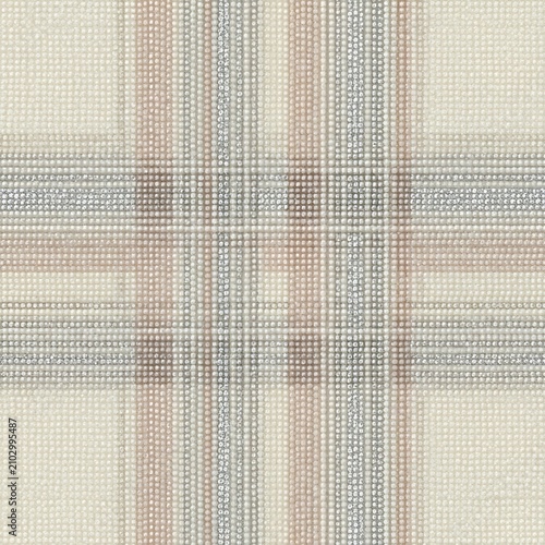 Neutral plaid fabric texture with subtle colored stripes