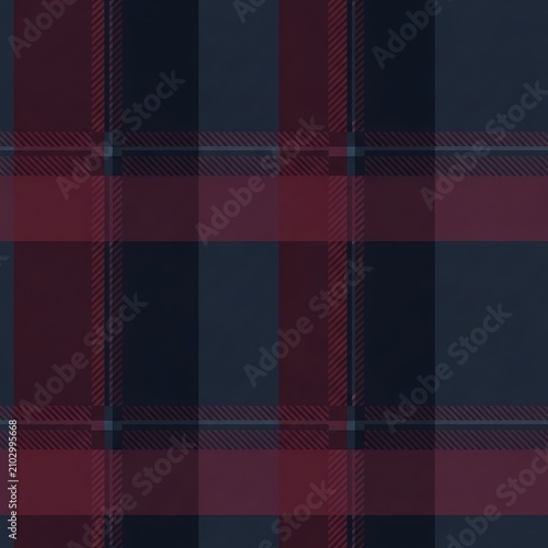 Seamless dark navy and burgundy tartan plaid textile pattern texture