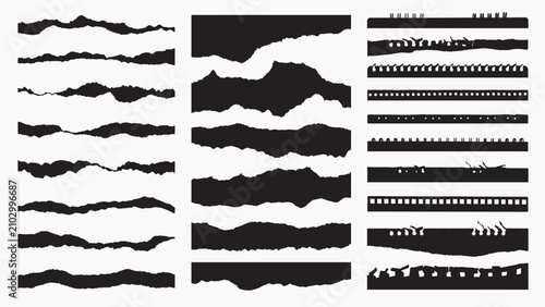 Torn paper edge silhouette collection vector