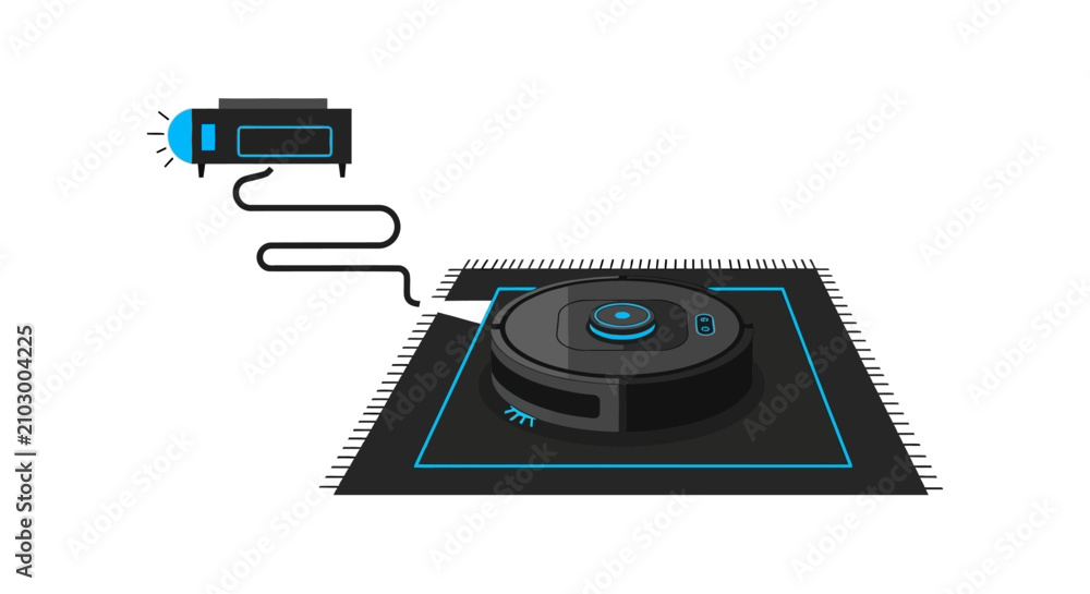Fototapeta premium Modern Robot Vacuum Cleaner with Smart Home Mapping Sensor Vector Illustration