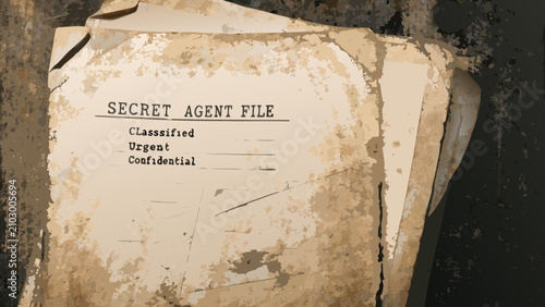 Fotografie A weathered secret agent file with classified markings is depicted in a realisti