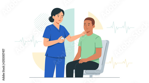 Nurse Checking Patient's Pulse, Medical Care, Health Check-up, Healthcare Illustration