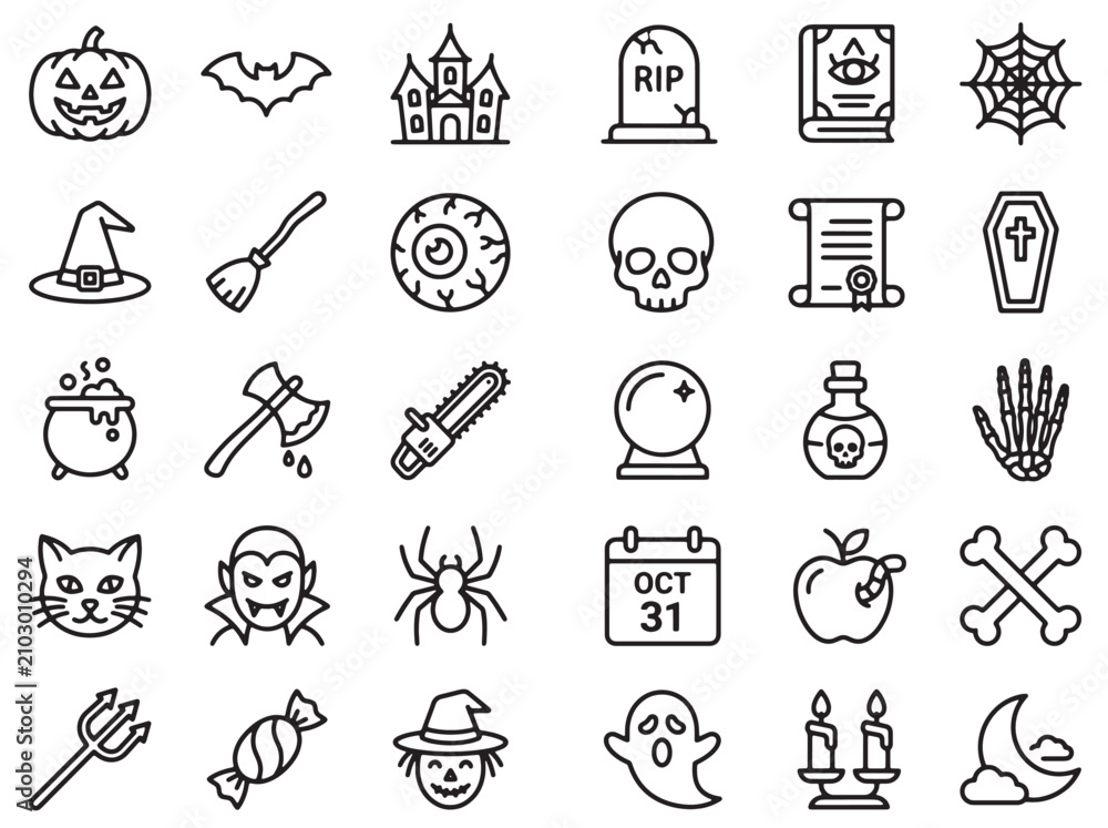 Fototapeta premium Set of halloween themed line art icons for seasonal holiday design