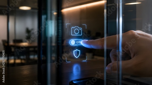 Fototapeta Digital privacy control finger disabling camera and security settings
