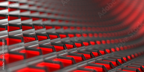 Abstract red and black repeating geometric metallic tile pattern for futuristic technology background and sci fi inspired digital wallpaper design