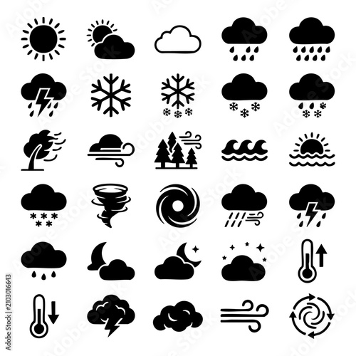 Fotografía Set of weather and climate forecast icons with climate change meteorology foreca