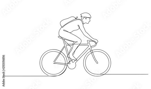 Tableau sur toile Person riding bicycle minimalist one line illustration with commuter lifestyle e