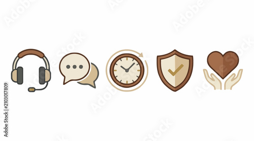 Fotografie Help desk and timely support icons in minimalist style