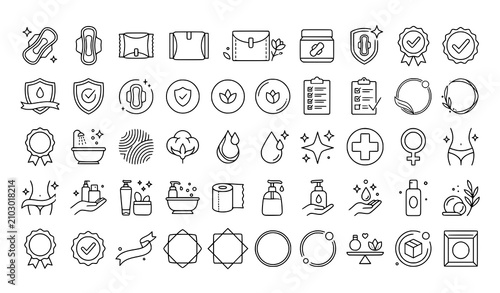 Foto Feminine hygiene and wellness line icons set minimalist vector illustration