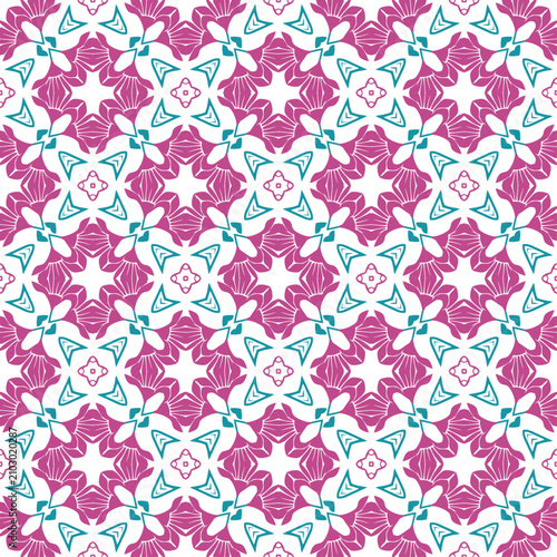 Seamless watercolor floral pattern with red flowers and folk ornaments Elegant seamless kaleidoscope floral pattern in pastel pink and maroon