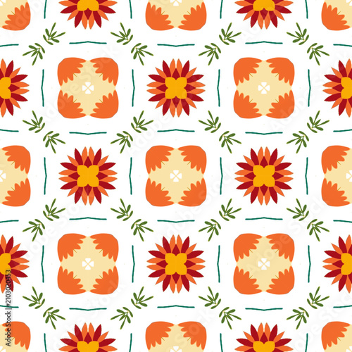 Seamless watercolor floral pattern with red flowers and folk ornaments Elegant seamless kaleidoscope floral pattern in pastel pink and maroon