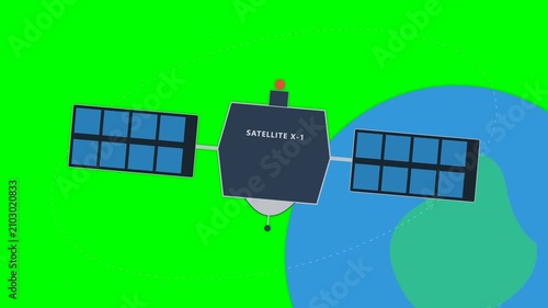 Digital Illustration of a Space Satellite with Solar Panels Orbiting the Earth Planet