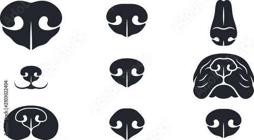 Obraz na płótnie Canine Nose Anatomy Silhouette Collection Featuring Dog Nasal Shapes, Snout Stru