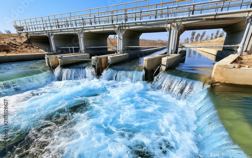 Engineered Bridge Over Canal with Irrigation Water Flowing for Agricultural Use