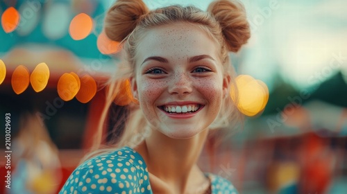 happy girl with freckles at the fair