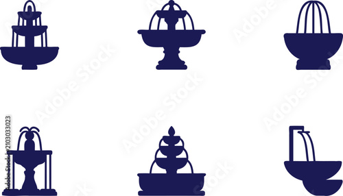 Cuadro en lienzo Set of six beautiful water fountain icons and a juicer in a clean minimalist vec