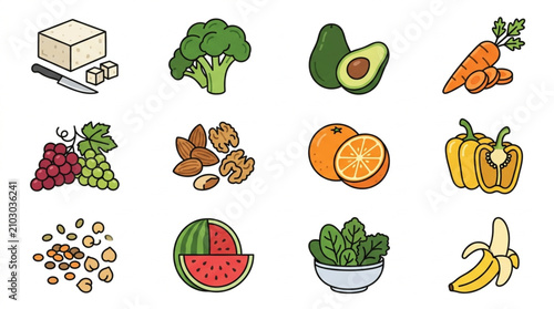 Bild auf Leinwand Healthy Food Icons Collection Representing Variety of Nutrients.