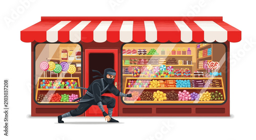 Ninja Stealthy Sneaking Into Candy Store, Sweet Shop Intrusion