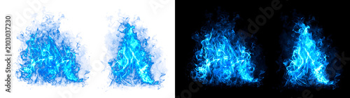 Fotografía Blue fire flames burning intensely in a bonfire shape with realistic smoky tongu
