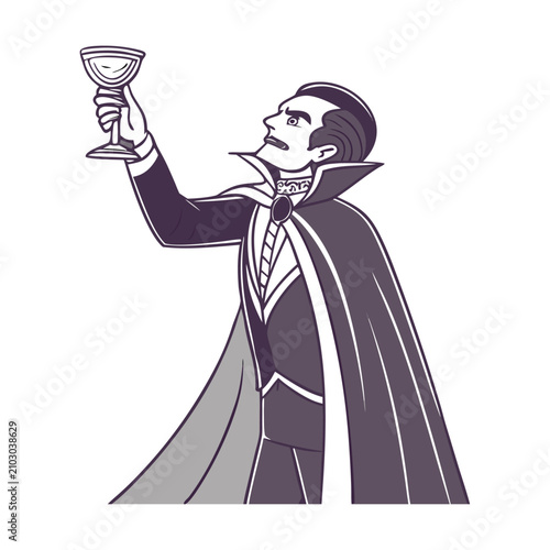 Canvas Print Vintage vampire count character holding a wine goblet, retro dracula illustratio