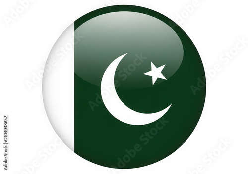 Glossy circle flag of Pakistan isolated on transparent background