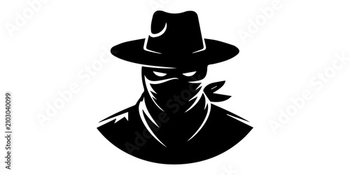 Bild auf Leinwand Bandit thief outlaw character icon set with man wearing silhouette  glyph vector