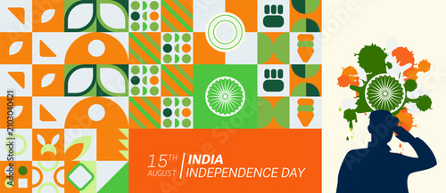 Indian Independence Day Banner Vector illustration.Geometry shape, pattern design