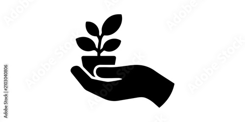 Tableau sur toile Growing plant with chart and hands black silhouette on a white background growth