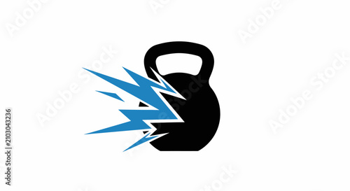 Obraz na plátně Kettlebell combined with a blue lightning bolt graphic represents high intensity interval training and explosive power