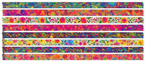 Vibrant Abstract Watercolor Oil Painting Floral Washi Tape Ribbon