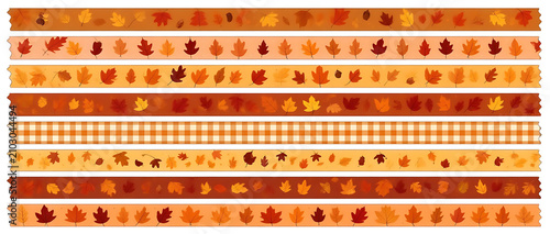 Autumn Fall Maple Leaves Orange Cozy Gingham Washi Tape