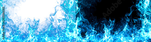 Canvas Print Blue realistic fire flame border burns brightly along bottom edge with intense c