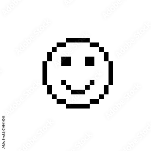 Pixel Art Monochrome Smiling Face Happy Emoji Icon