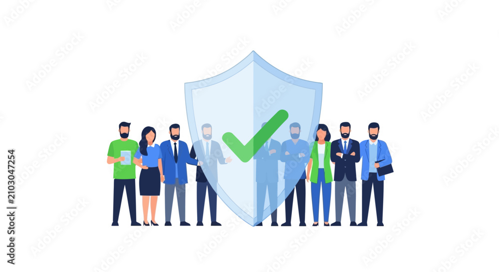 Fototapeta premium Professional Team Protection and Security Concept Illustration with Shield and Checkmark