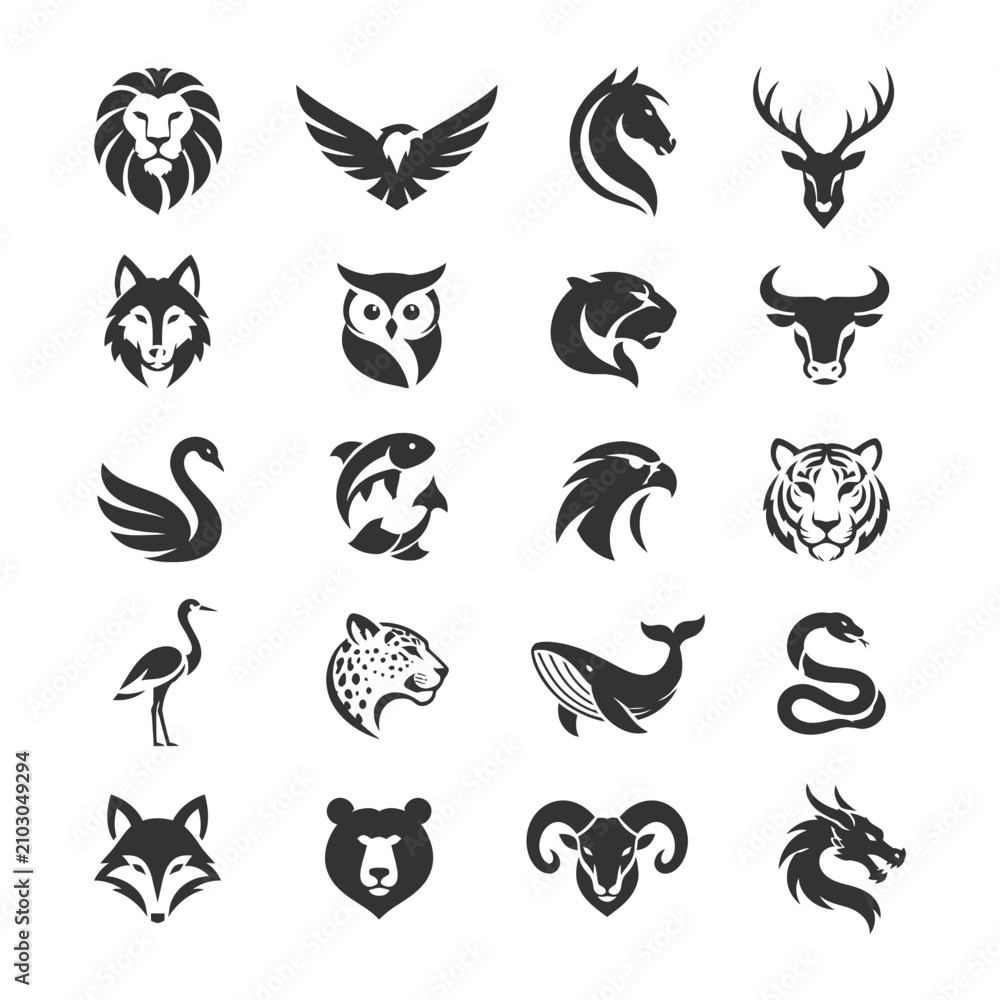 Fototapeta premium Minimal Animal Negative Space Logo Collection with Modern Vector Design
