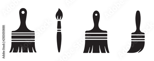 Paint brush vector icons, various painting brushes black silhouette illustration set.