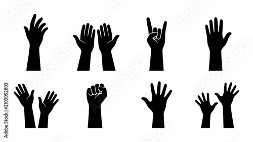 Diverse Hand Gestures Vector Icons, Silhouette Collection for Communication and Expression