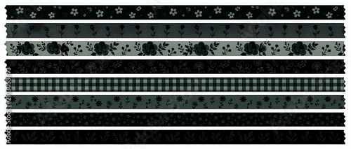 Dark Gothic Floral and Plaid Washi Tape Ribbon Set