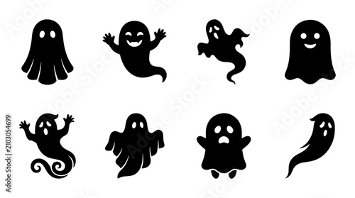 Fotografía Spooky Halloween Ghost Icons Set, Cute & Scary Vector Graphics Collection for Ho