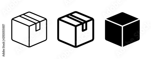 Shipping Box Icons: Outline, Filled Outline, Solid Black Cube Icons for Logistics and Delivery