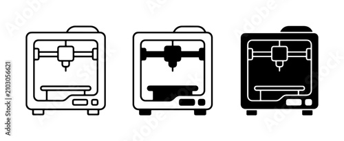 3D Printer Icons Set: Modern Technology, Manufacturing, and Innovation Vector Graphics