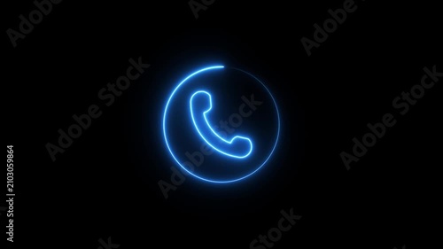 call icon video animation, Glowing neon call icon animation call concept on mobile phone screen animation on black background.4k video,call icon animation. call concept on mobile phone screen