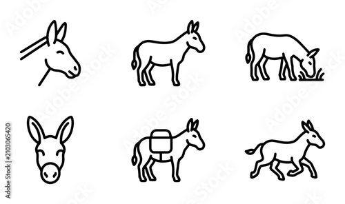 Obraz na płótnie Donkey Icon Set, Farm Animal Vector Graphics, Livestock Silhouette Collection, R