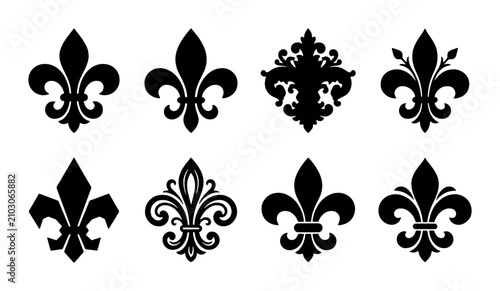 Bild auf Leinwand Elegant Fleur de Lis Vector Icons Set, Royal Heraldic Symbols, Ornate Decorative