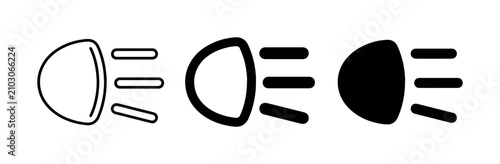 Schilderij op canvas Car Headlight Icons, Light Beam Symbols, Automotive Lighting Indicators, Vector