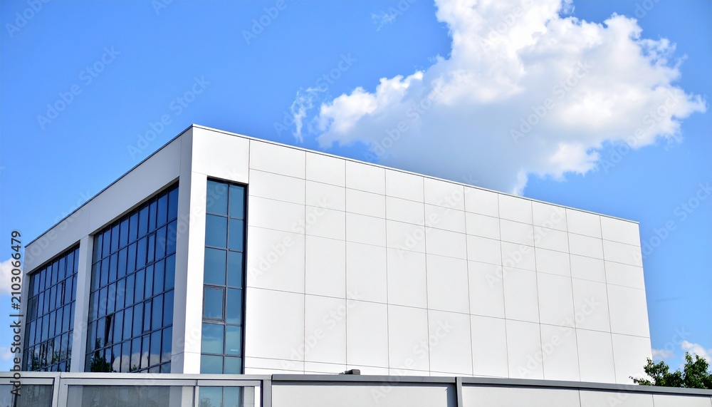Fototapeta premium Modern minimalist white building exterior with glass architectur