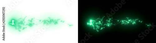 Fotografía Green Electric Arc discharges from a bright source and stretches horizontally in