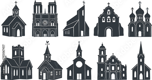 Schilderij op canvas Historic Church Silhouette Collection Featuring Cathedral, Chapel, Orthodox Chur