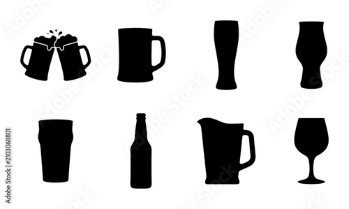 Photos Beer Glasses and Pitcher Icons, Barware Vector Set, Pub Drinkware Collection
